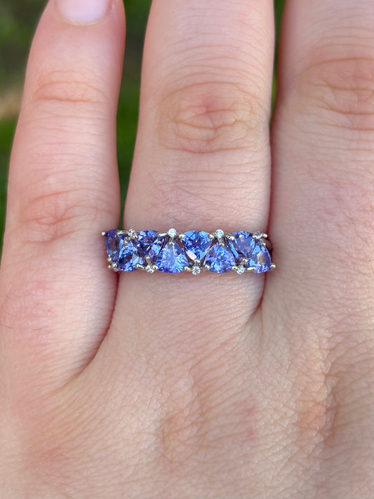 Trillion Tanzanite Ring with Zircon Accents