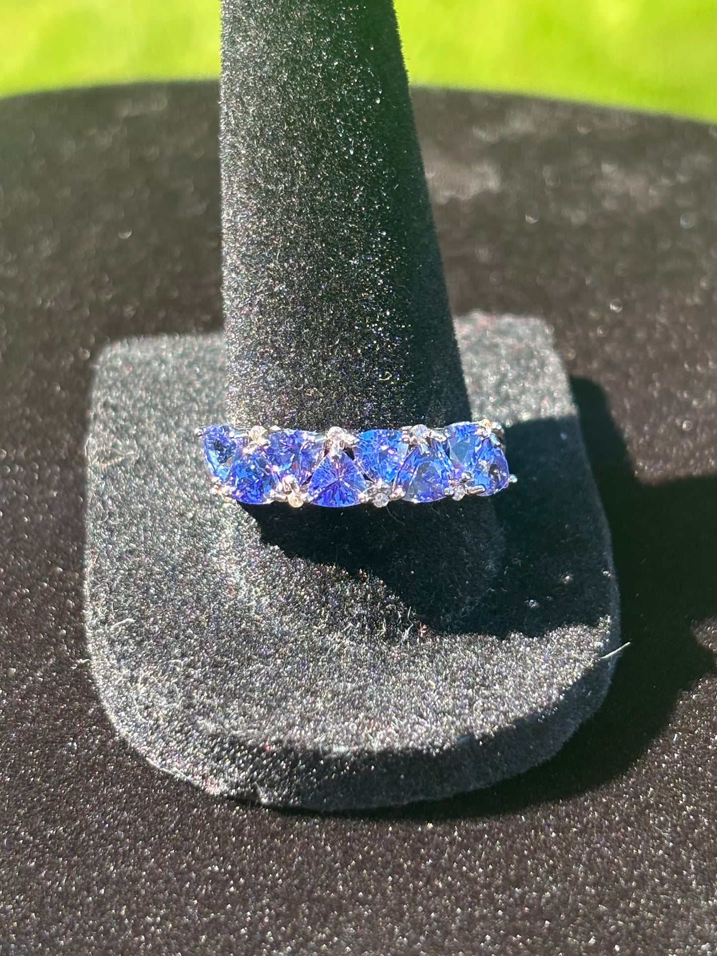 Trillion Tanzanite Ring with Zircon Accents