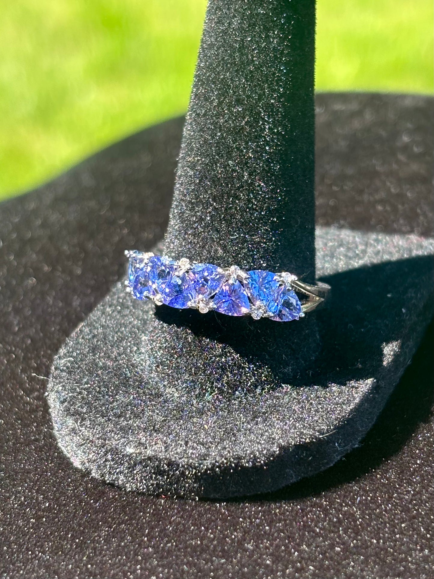 Trillion Tanzanite Ring with Zircon Accents