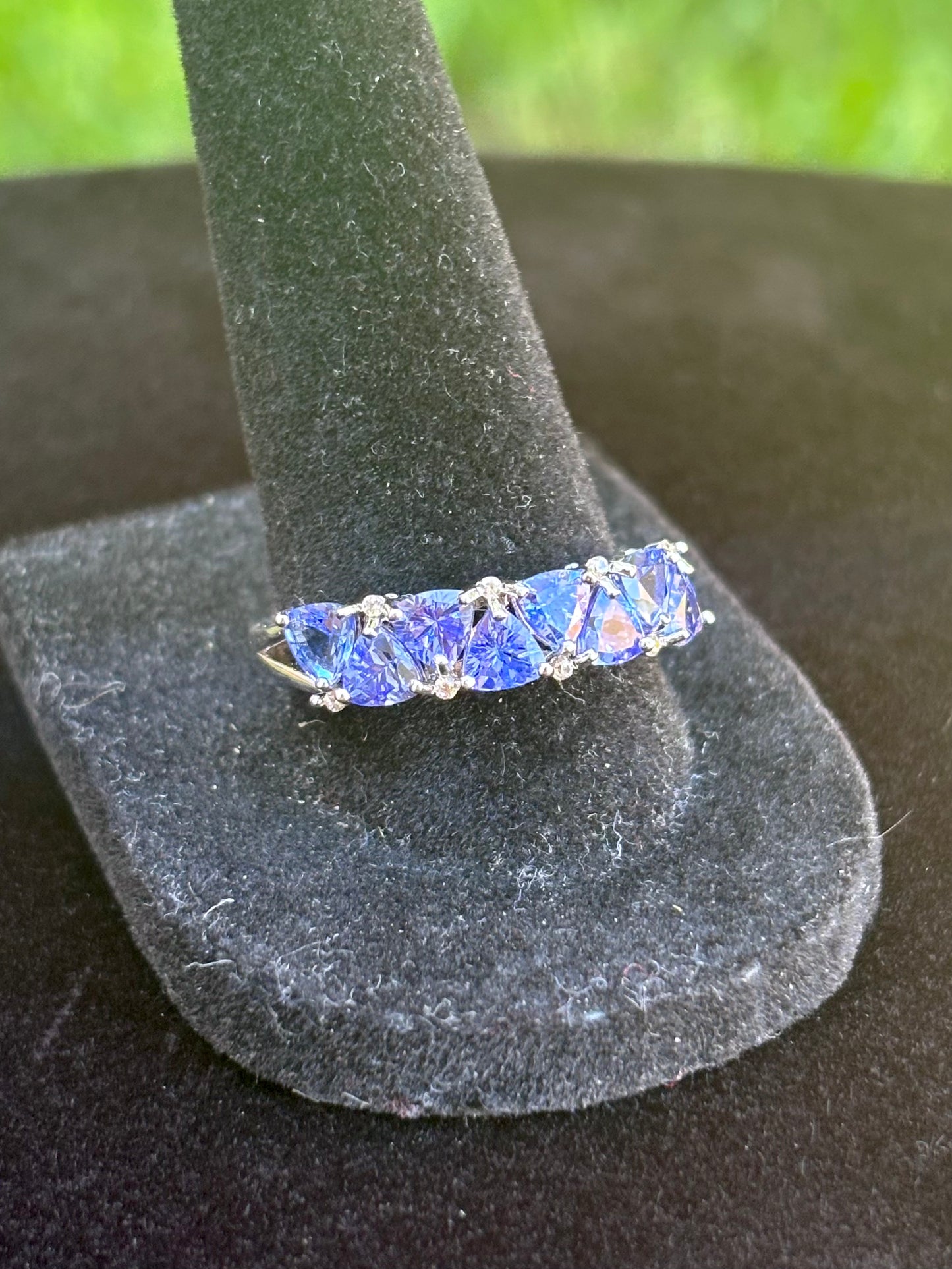 Trillion Tanzanite Ring with Zircon Accents