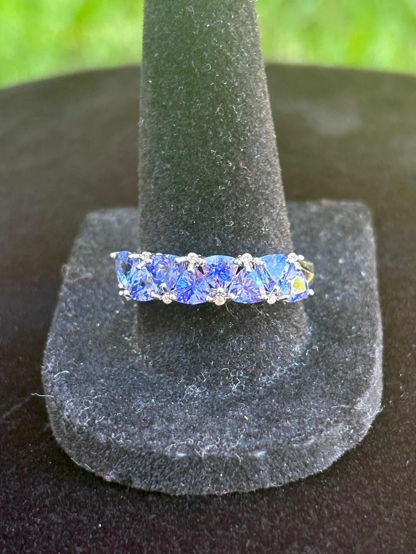Trillion Tanzanite Ring with Zircon Accents