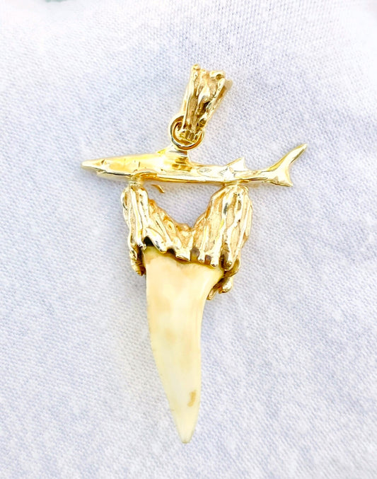 14k Gold Shark and Tooth Pendant