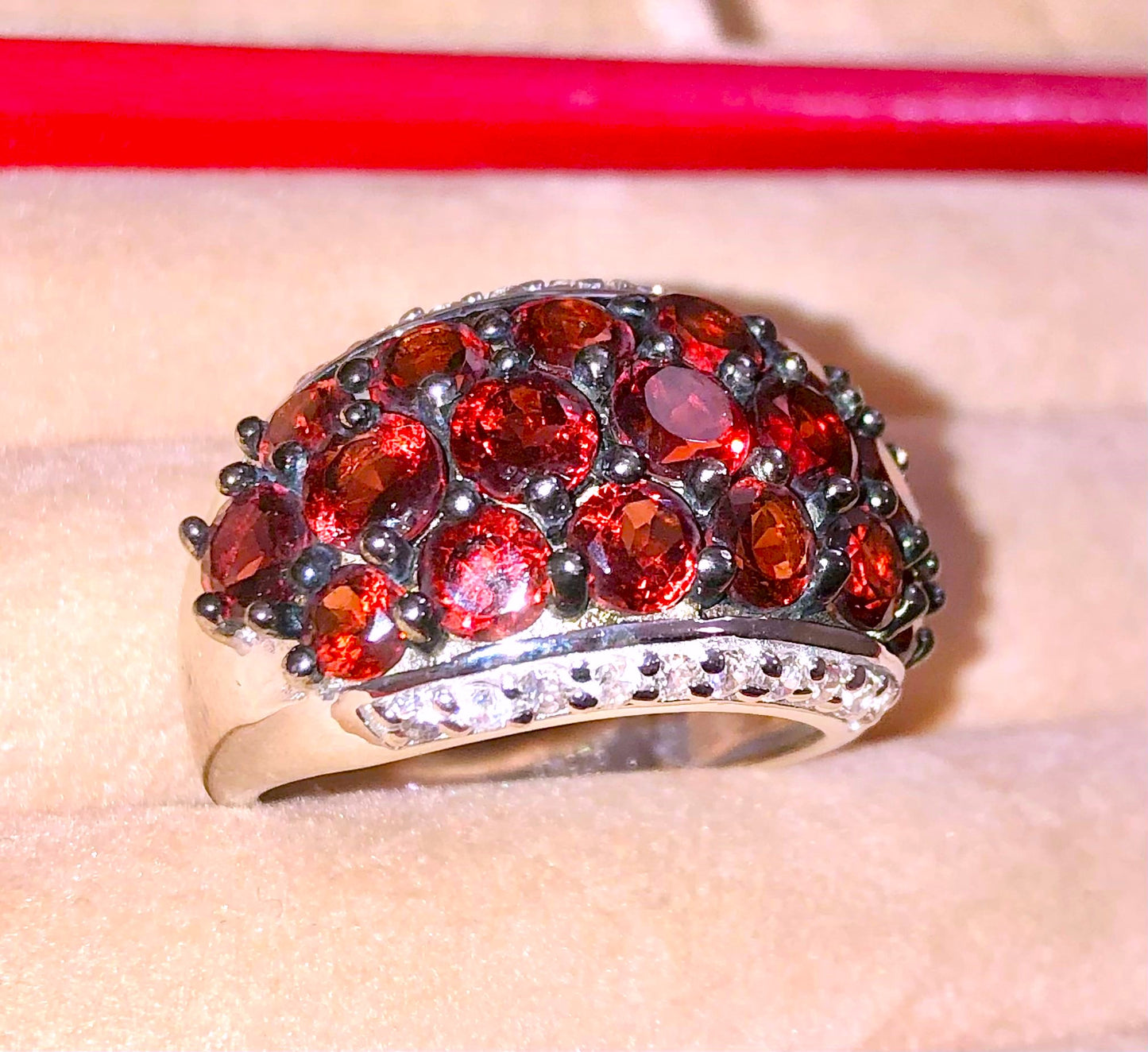 Pavé Garnets in Black Rhodium Setting with "Diamond" Accents Ring