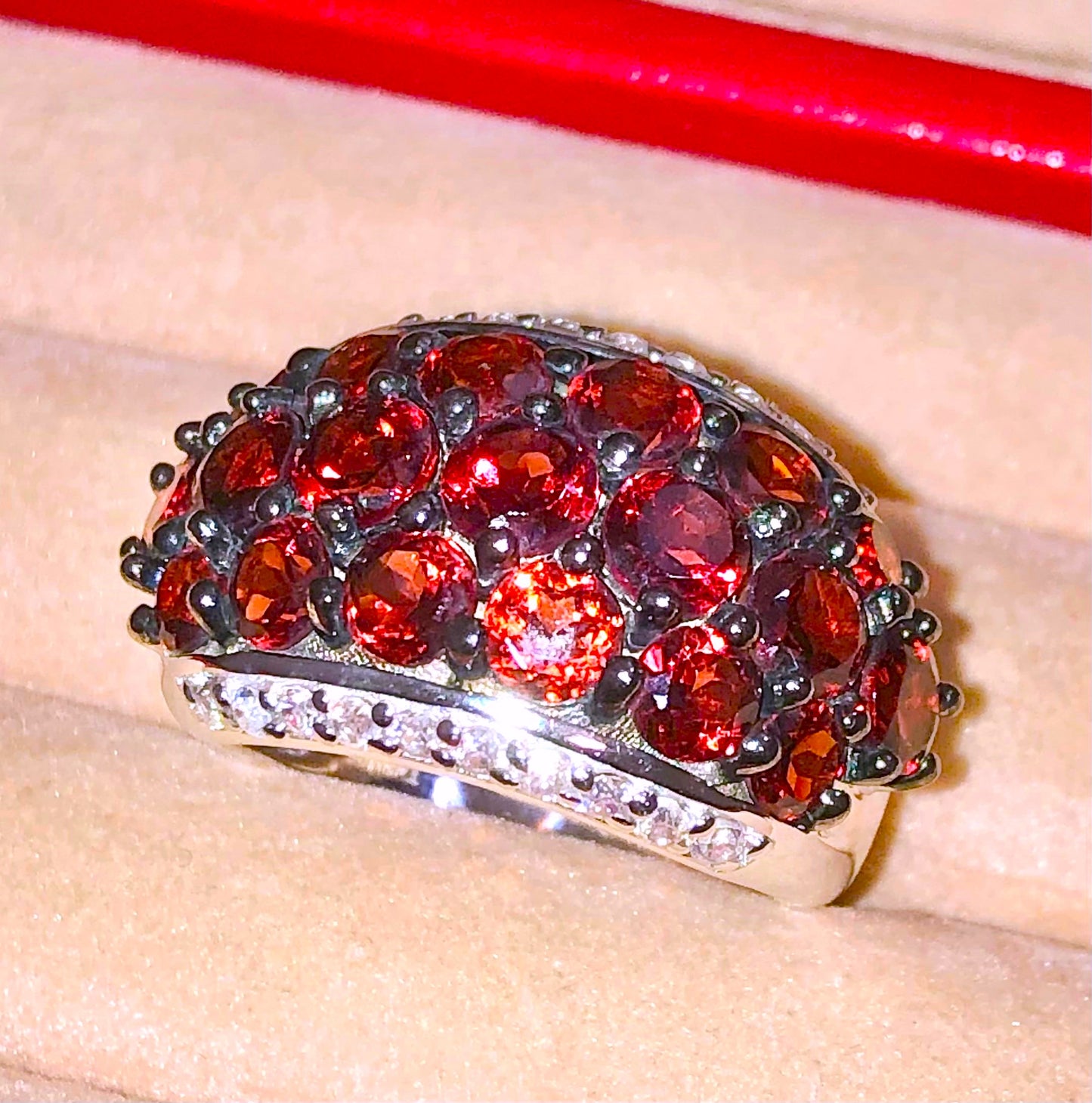 Pavé Garnets in Black Rhodium Setting with "Diamond" Accents Ring