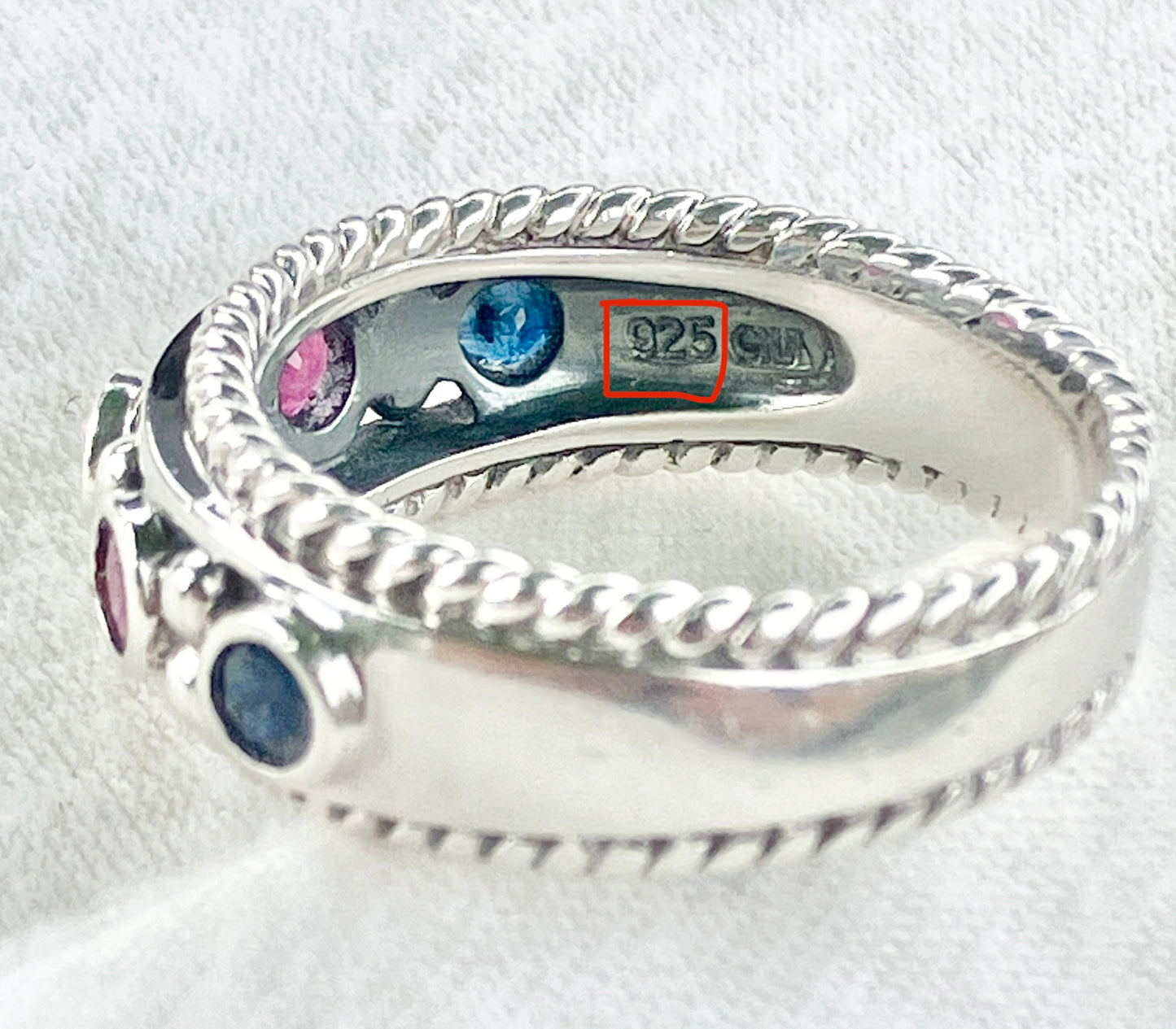 Round Cut Sapphire, Emerald, and Ruby Ring