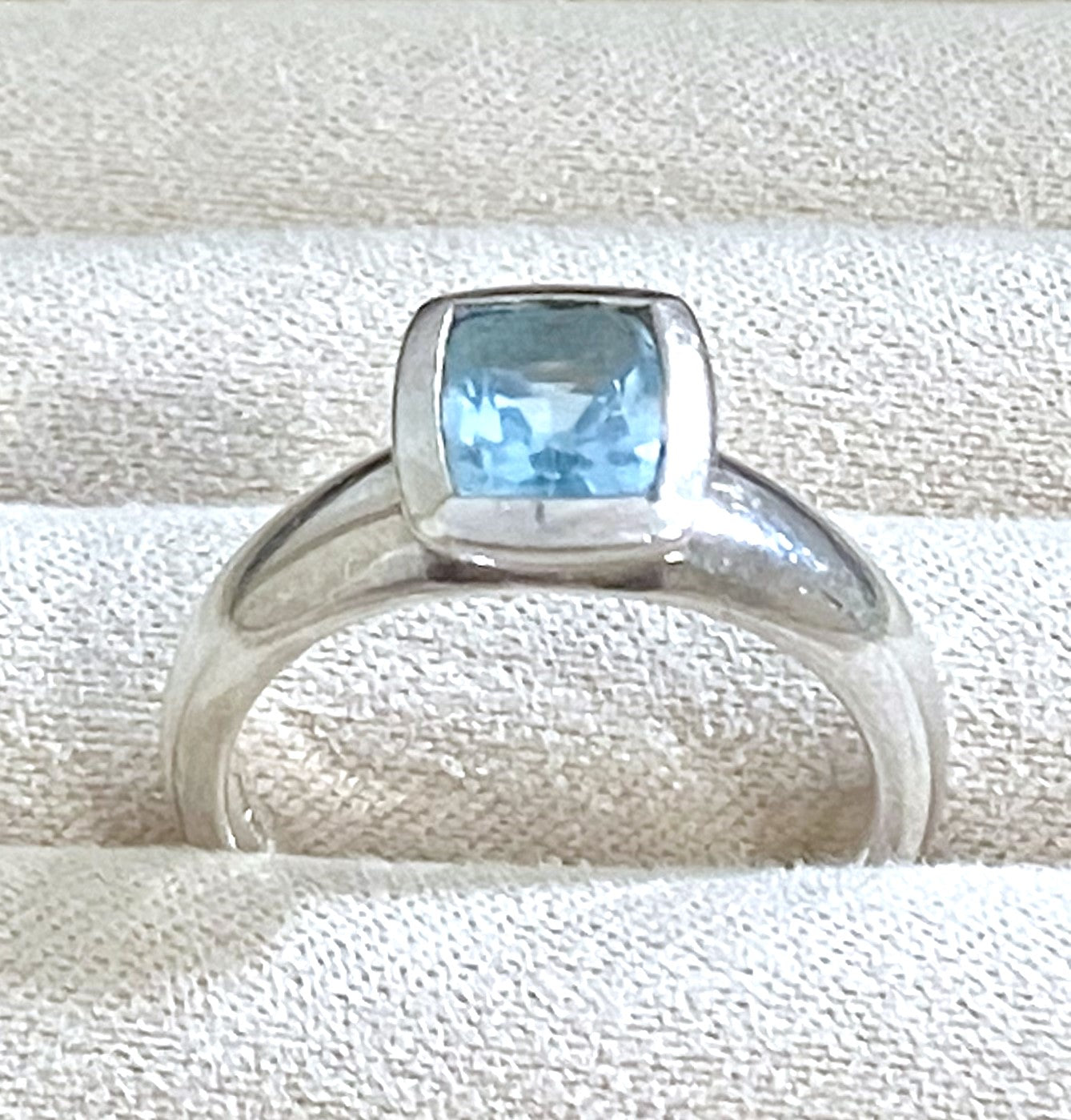 Elongated Cushion Cut Baby Swiss Blue Topaz Ring