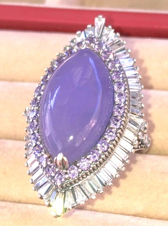Lavender Dyed Jade in “Amethyst” and “Diamond” Halos Ring