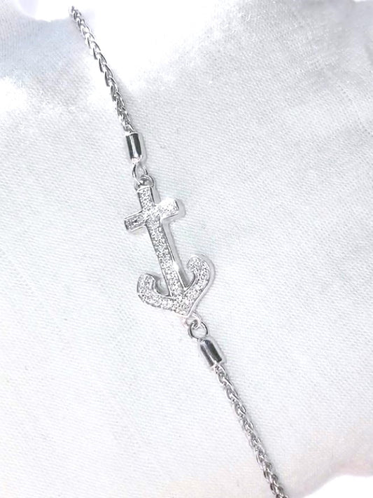 Diamond Anchor in Foxtail Chain Bracelet