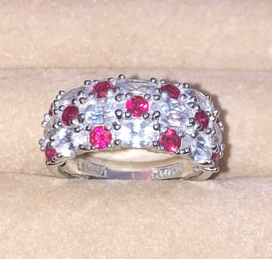 Pavé Synthetic Rubies and "Diamonds" Ring