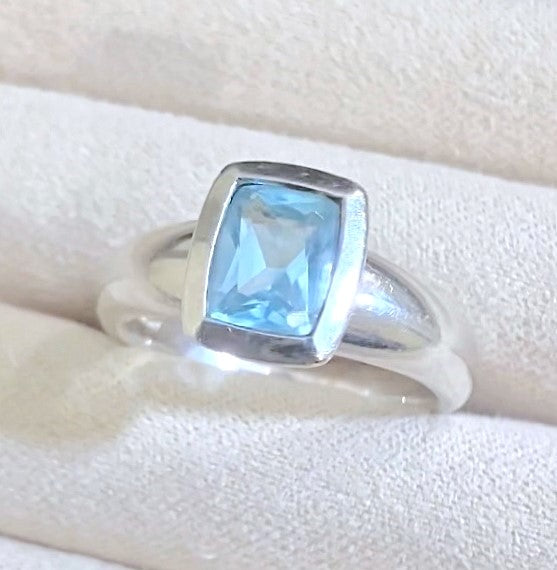 Elongated Cushion Cut Baby Swiss Blue Topaz Ring