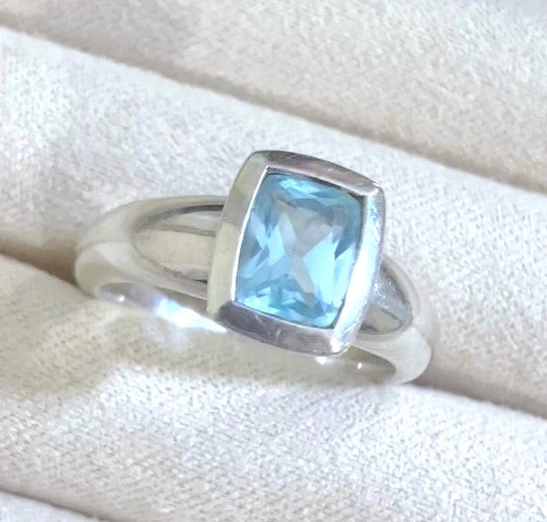 Elongated Cushion Cut Baby Swiss Blue Topaz Ring
