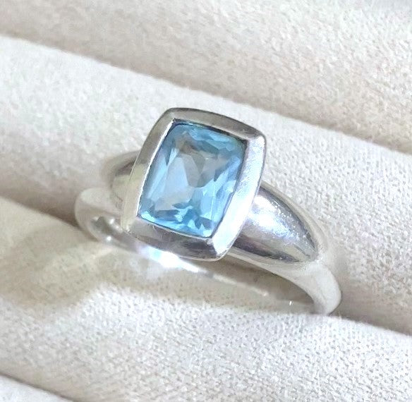Elongated Cushion Cut Baby Swiss Blue Topaz Ring