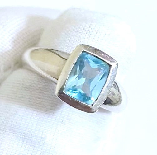 Elongated Cushion Cut Baby Swiss Blue Topaz Ring