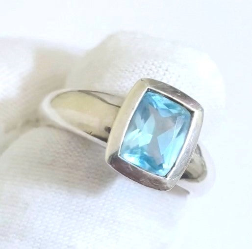 Elongated Cushion Cut Baby Swiss Blue Topaz Ring