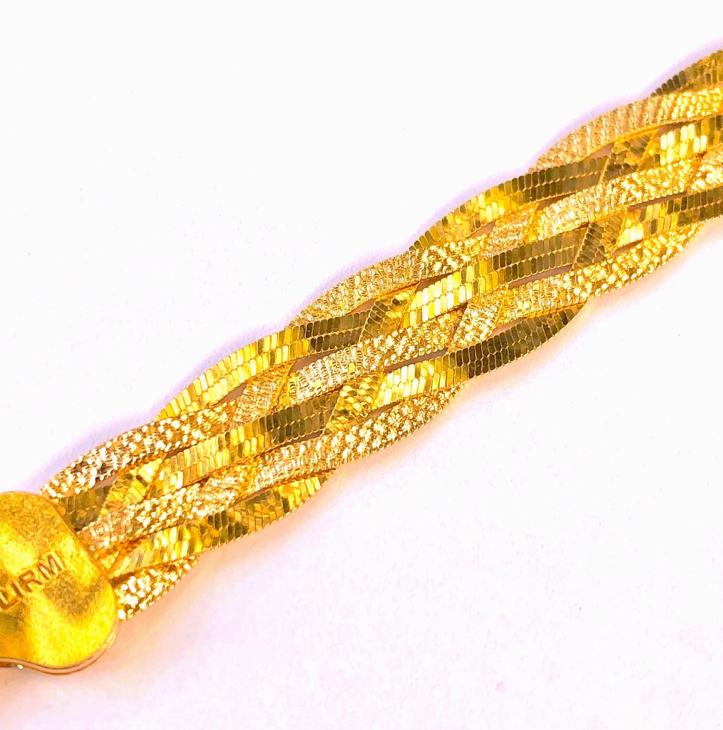 Pulsera de espiga tejida de doble textura chapada en oro