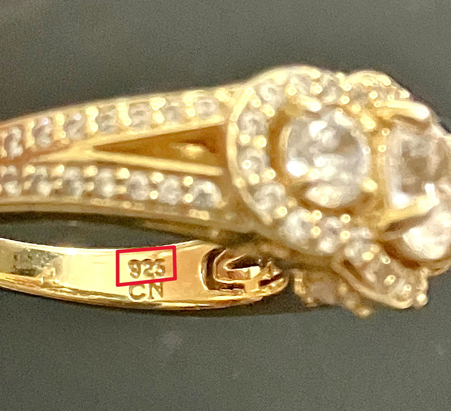 Gold Plated 3-Stone "Diamond" Split Shank Ring