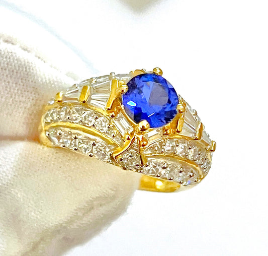 Anillo "Zafiro" y "Diamante" Chapado en Oro