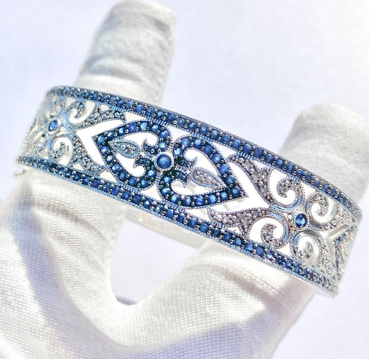 Sapphire & Diamond Heart Bangle