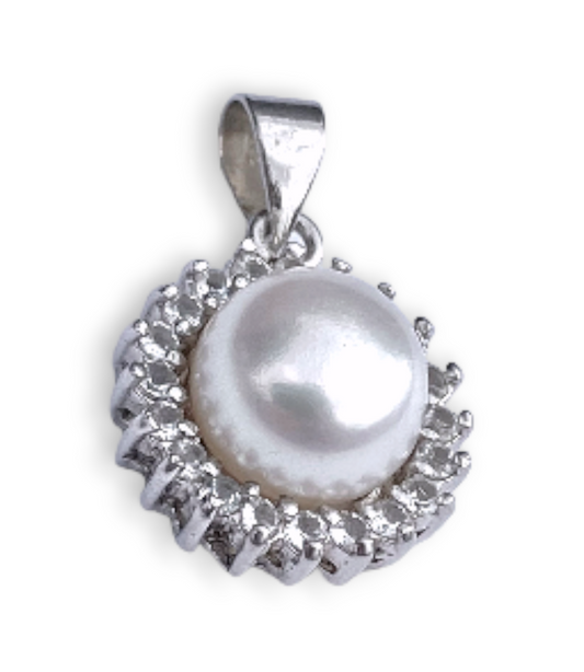"Diamond" Halo Button Pearl Pendant