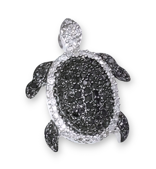Black and Colorless Diamond Turtle Pendant