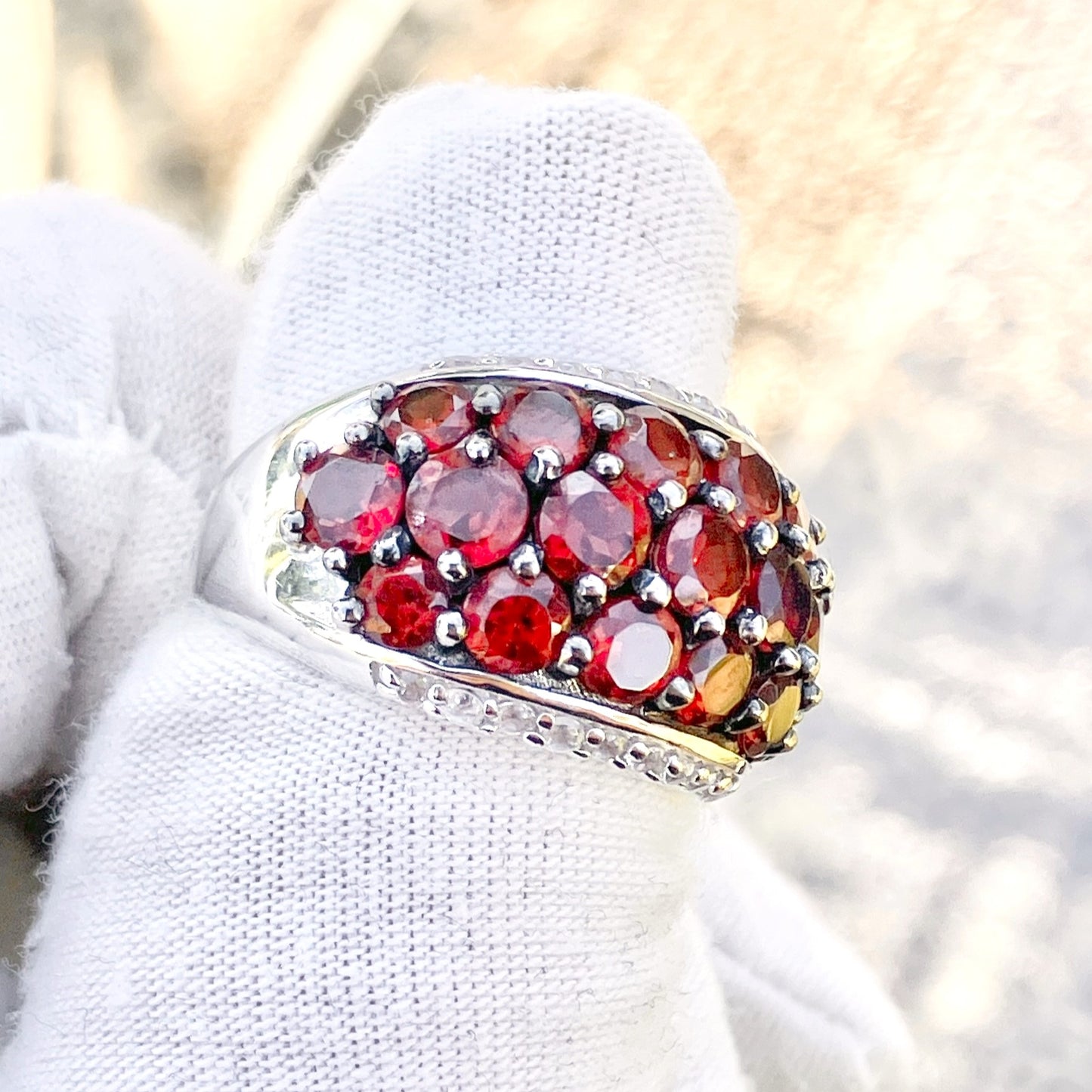 Pavé Garnets in Black Rhodium Setting with "Diamond" Accents Ring