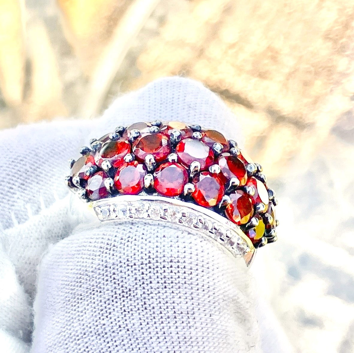 Pavé Garnets in Black Rhodium Setting with "Diamond" Accents Ring