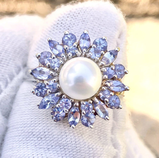 Pearl & Tanzanite Flower Ring