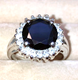 "Diamond" Halo Black Onyx Ring