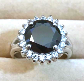 "Diamond" Halo Black Onyx Ring