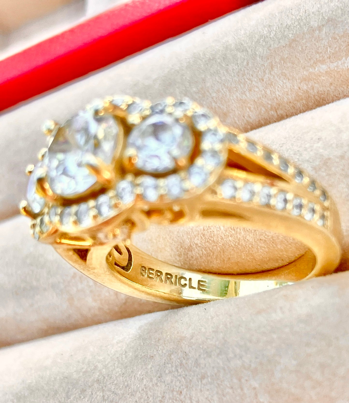 Gold Plated 3-Stone "Diamond" Split Shank Ring