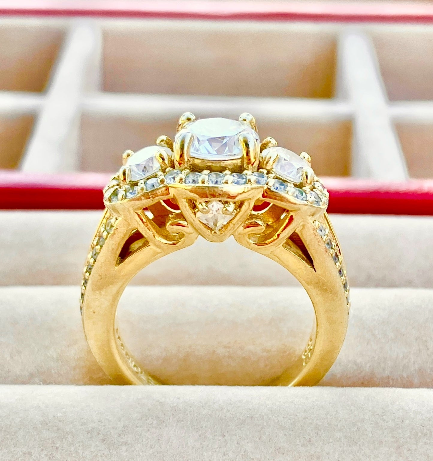 Gold Plated 3-Stone "Diamond" Split Shank Ring