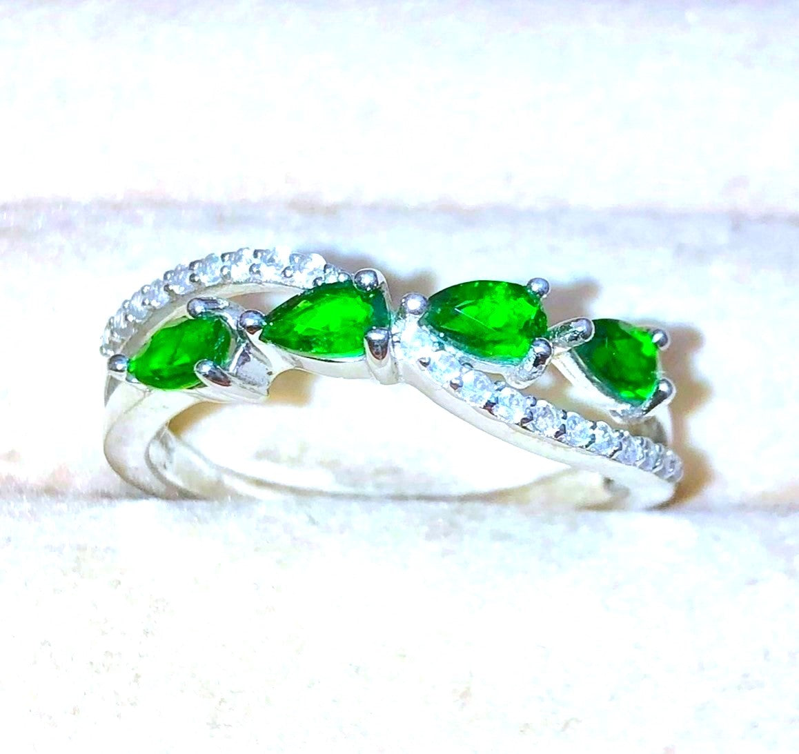 Pear Cut Chrome Diopside and Zircon Ring