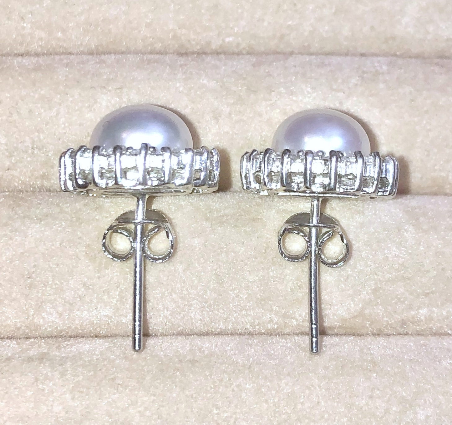 "Diamond" Halo Button Pearl Earrings