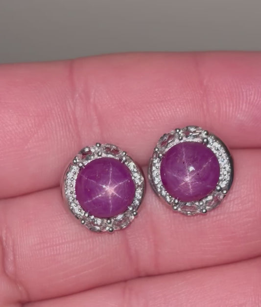 Star Rubies in Topaz Halos Earrings