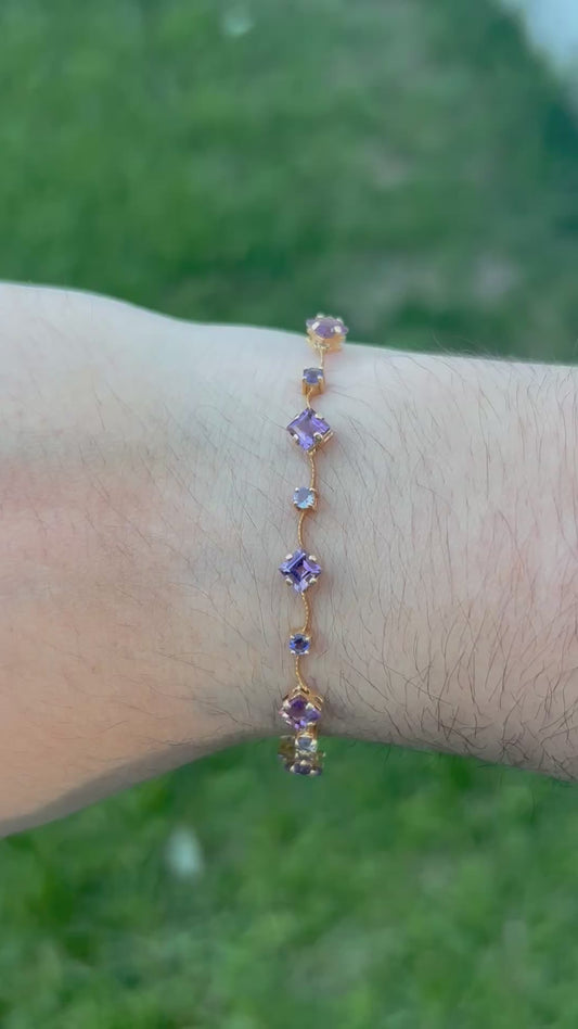 14K Gold Dainty Amethyst & Tanzanite Tennis Bracelet