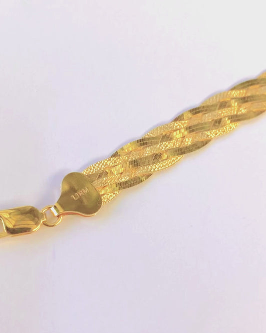 Pulsera de espiga tejida de doble textura chapada en oro