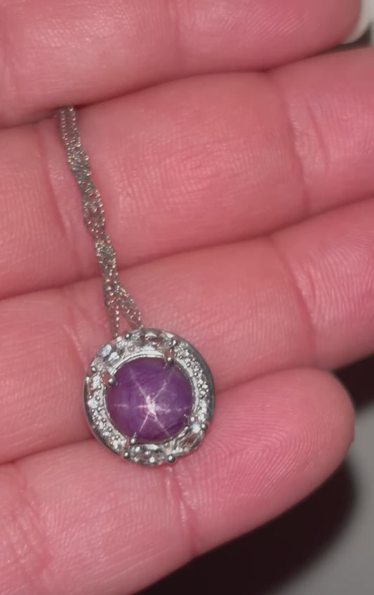 Star Ruby in Topaz Halo Necklace